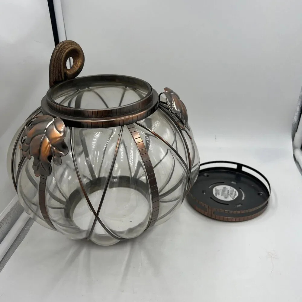 Bath Body Works Bronze Glass Pumpkin Cafe Fall Edition 3 Wick Candle Holder 2014